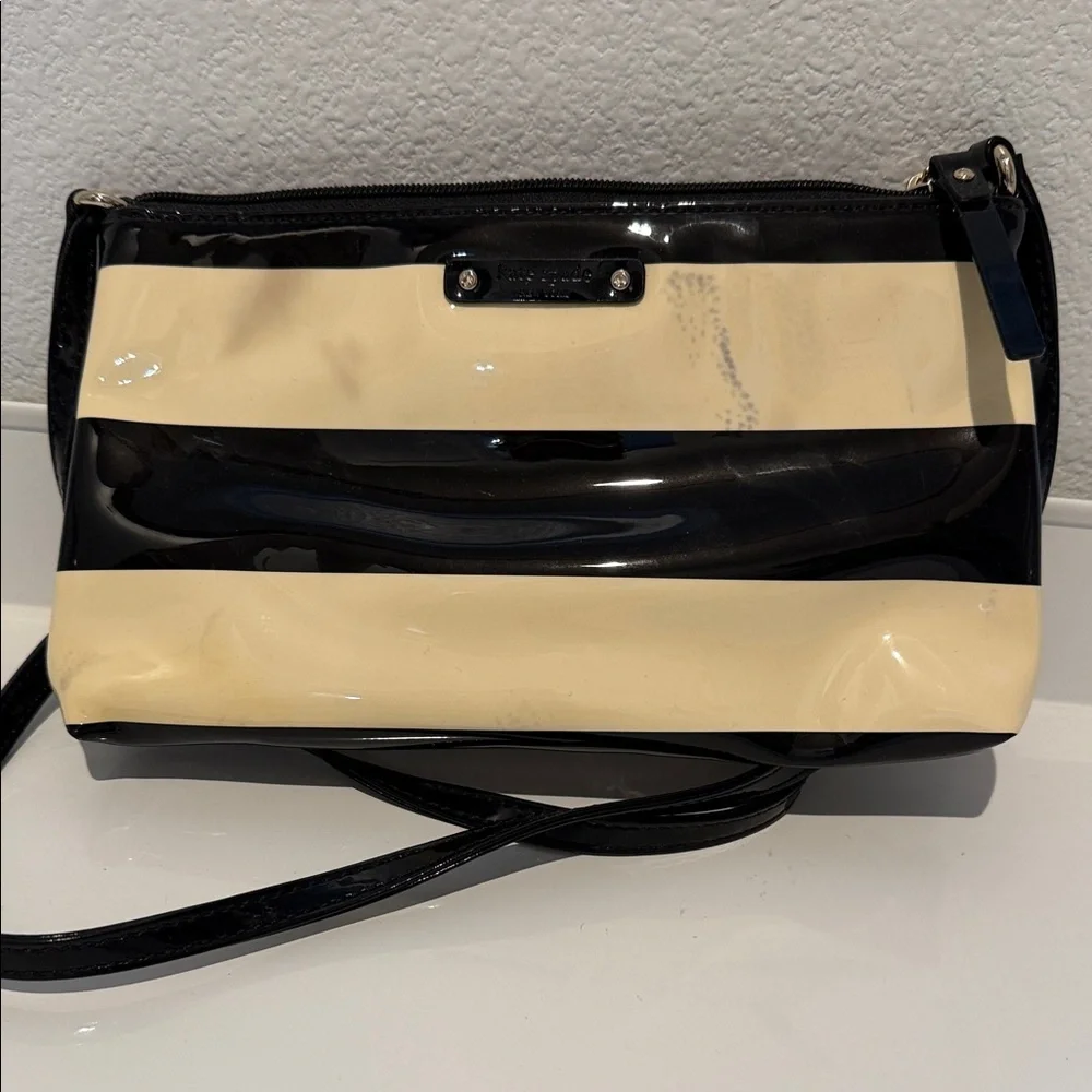 kate spade Black and Cream Patent Stripe Crossbody